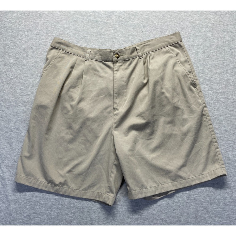 Vintage Puritan Chino Shorts Mens 40 Beige Pleated Front Slash‎ Pockets Casual